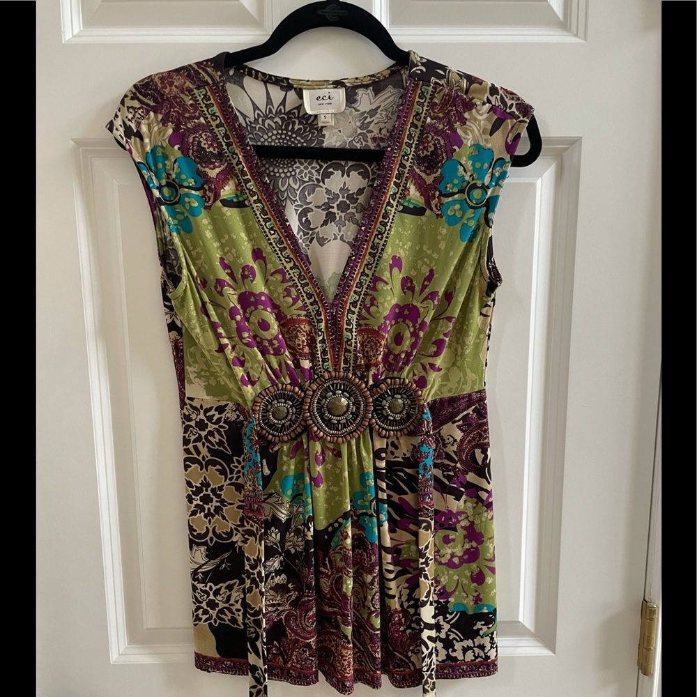 Eci Short Sleeve Bling Embellished Top